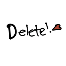 a white background with the word delete and a heart