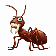 a cartoon illustration of an ant with big teeth and sharp claws