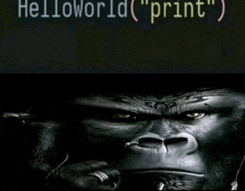a picture of a gorilla with the words helloworld print on the bottom