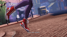 a cartoon character is running down a street and says " here i go jester "