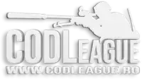 a white logo for the cod league with a soldier holding a gun