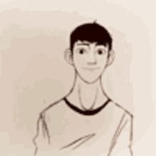 a drawing of a young man with his arms crossed and a smile on his face .