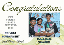 a poster that says congratulations for a cricket tournament