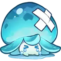 a blue jellyfish with a white bandage on its head