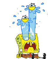 a cartoon drawing of spongebob with water coming out of his eyes and mouth