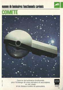 an advertisement for a product called comete with a picture of a space ship