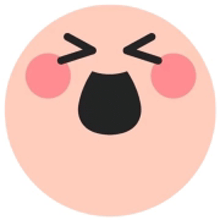 a cartoon face with a black mouth and pink cheeks is screaming .