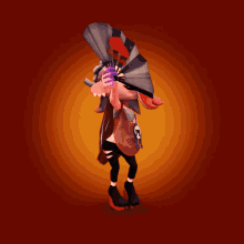 a cartoon character is holding a fan in her hand