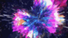 a purple and blue explosion in space with a dark background