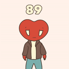 a cartoon drawing of a heart with the number 89 above it