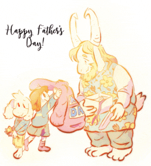 a happy father 's day greeting card with cartoon characters and the words happy father 's day