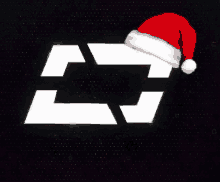 a santa hat is sitting on top of a white l on a black background