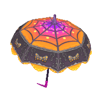 a colorful umbrella with a spider web design