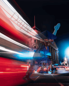 a blurry picture of a building with the word bank visible