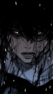 a close up of a person 's face with tears coming out of their eyes