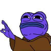 a cartoon of a purple frog wearing a brown cloak