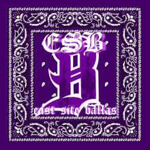 a purple bandana with a white logo that says csr