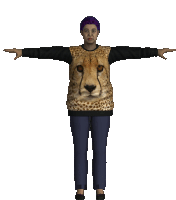 a 3d model of a woman wearing a leopard sweater