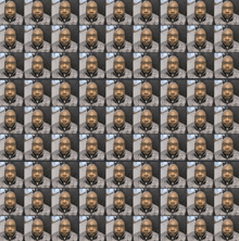 a grid of bald men 's faces with glasses on