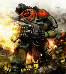 a painting of a space marine with the letter p on his shoulder