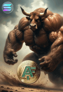 a bull is standing next to a coin that says af