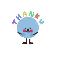 a blue cartoon character with arms and legs is surrounded by the words thank you