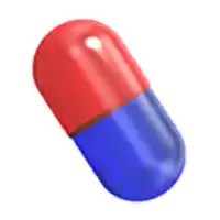a red and blue capsule is on a white background .