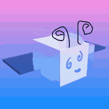 a drawing of a cube with a face and horns