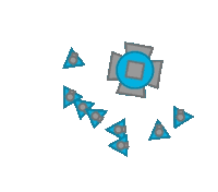 a bunch of triangles with a blue circle in the middle on a white background