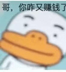 a close up of a cartoon duck with chinese writing on it 's face .