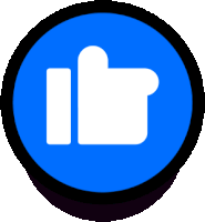 a blue circle with a white thumbs up icon inside