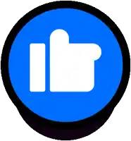 a blue circle with a white thumbs up icon inside