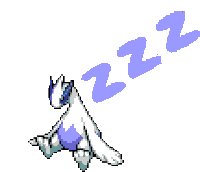 a pixel art drawing of a sleeping pokemon with the letters zzz coming out of its mouth .