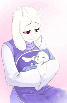 a cartoon character holding a baby in her arms