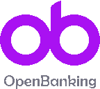 the logo for open banking is purple and white and says open banking .