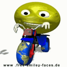 a smiley face is riding a motorcycle with the website www.free-smiley-faces.de written below it