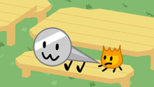 a cartoon drawing of a fireball and a nail