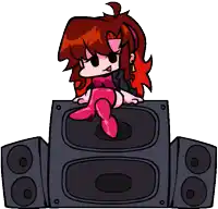 a cartoon girl is sitting on top of a black speaker