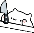 a cartoon cat is laying down with a knife in its mouth .