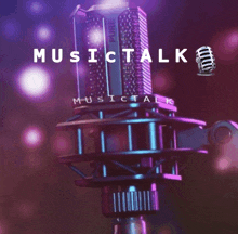 a microphone with the words music talk written on it