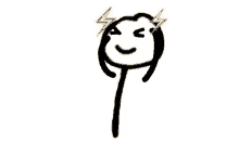 a stick figure with a smiley face and lightning bolts on it 's head .