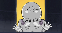 a cartoon character with the word apex written on his chest