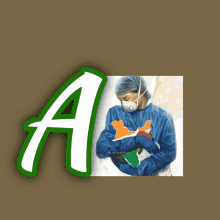 a picture of a surgeon holding a baby with the letter a behind her