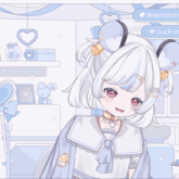 a drawing of a girl with white hair and red eyes with the hashtag #nemimilive