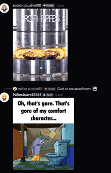 a screenshot of a conversation between rodion plushie and jojo