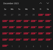 a calendar for the month of december shows a lot of soon tm