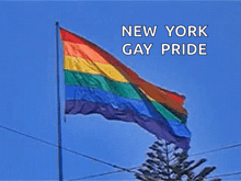 a rainbow flag with the words new york gay pride on the bottom