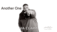 a black and white photo of a man with a finger on his lips and the words `` another one va claim '' .