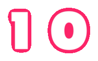 the number 10 is written in white with a pink circle around it