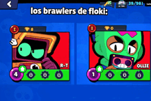 a screenshot of a game called los brawlers de floki shows two characters named r-t and ollie